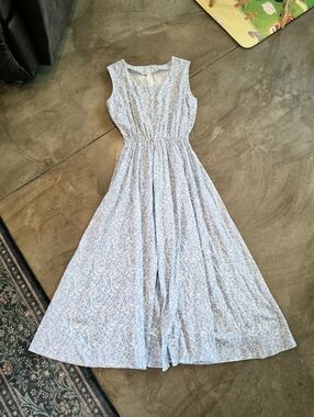 Vintage 90's Handmade Blue Floral Pastel Cottagecore Sleeveless Midi Dress